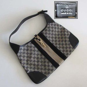 Gucci Jackie-O black Leather & GG Canvas Flap Top Shoulder Evening Bag  handbag Cloth ref.137319 - Joli Closet